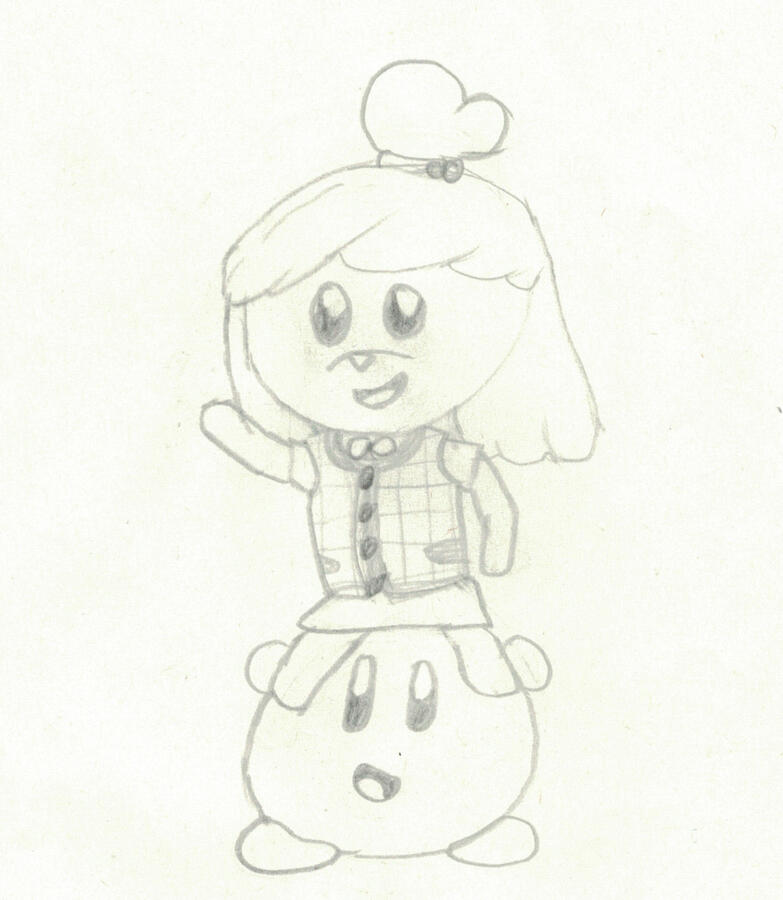 For some reason Kirby is giving Isabelle from Animal Crossing a piggy back ride.